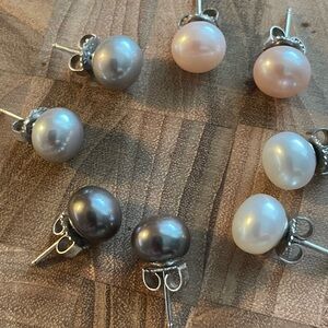 Cultured Stud Pearl Earrings Set of 4 Colors